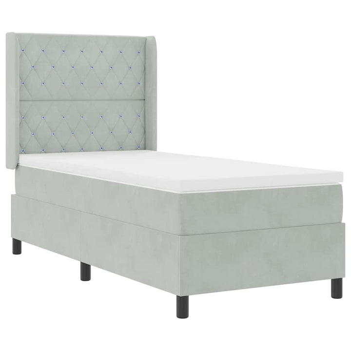 Box spring seng med madras Lysegrå 90 x 200 cm Fløjl