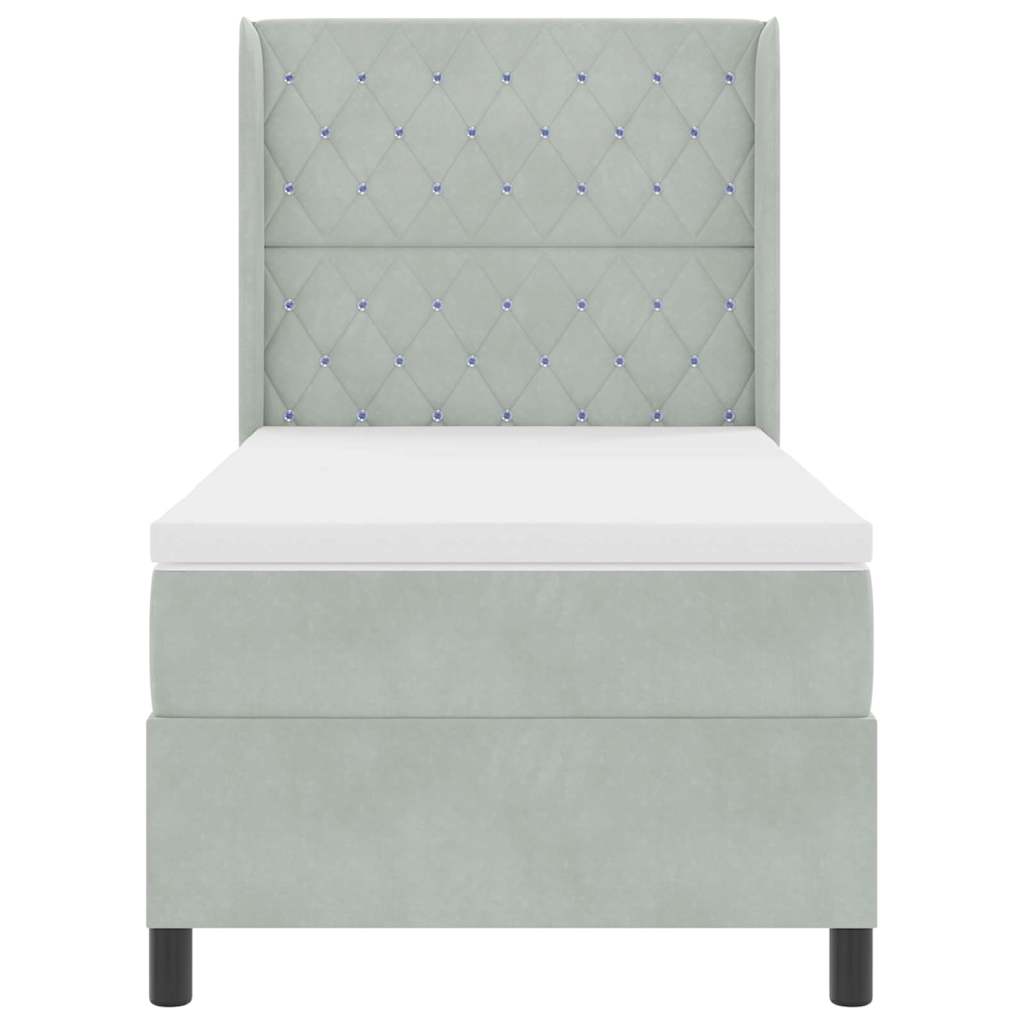 Box spring seng med madras Lysegrå 90 x 200 cm Fløjl