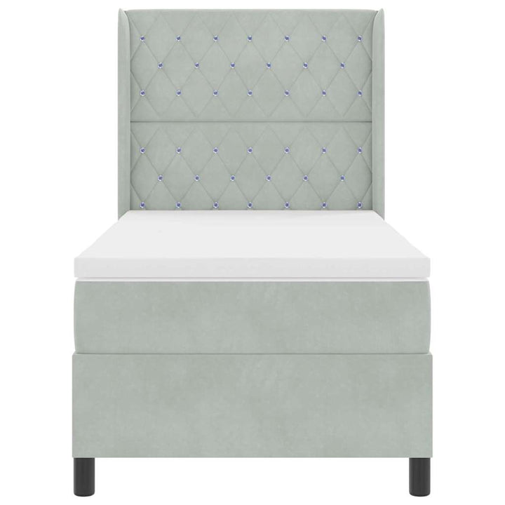 Box spring seng med madras Lysegrå 90 x 200 cm Fløjl