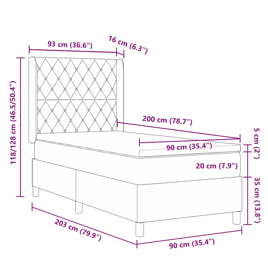 Box spring seng med madras Lysegrå 90 x 200 cm Fløjl