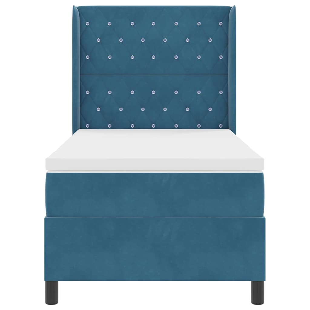Box spring seng med madras med hovedgærde Blå 90 x 200 cm Fløjl