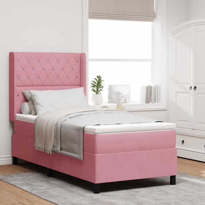 Box spring seng med madras Lyserød 90 x 200 cm Fløjl