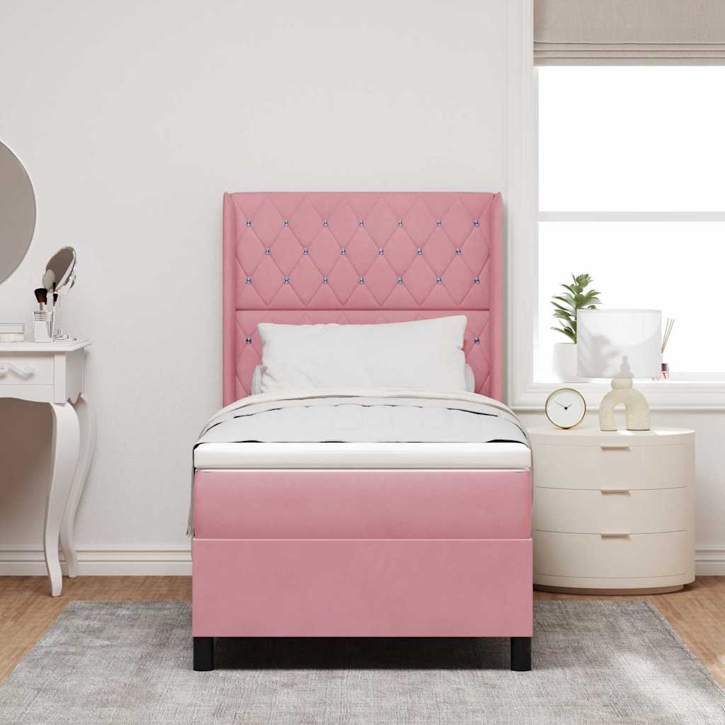 Box spring seng med madras Lyserød 90 x 200 cm Fløjl