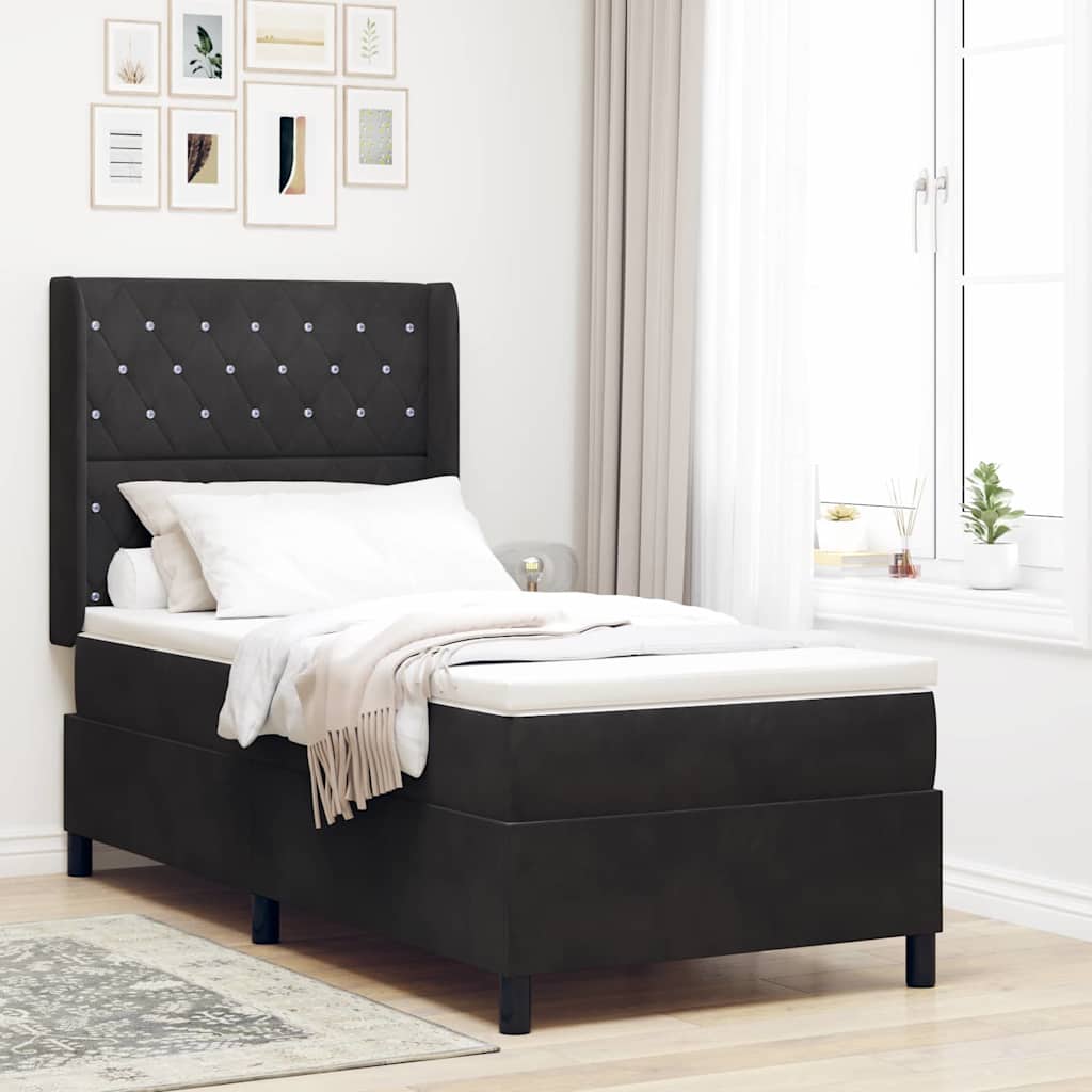 Box spring seng med madras Sort 100 x 200 cm Fløjl
