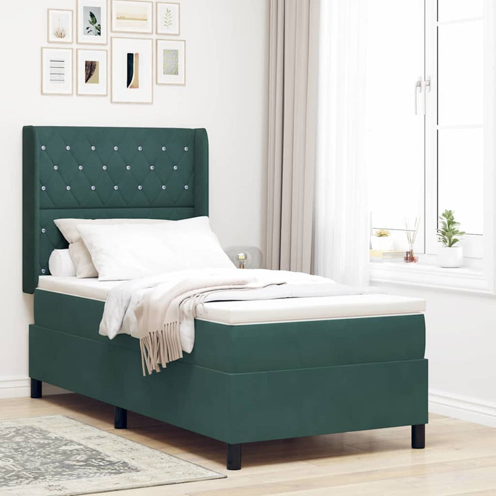 Box spring seng med madras Mørkegrøn 100 x 200 cm Fløjl