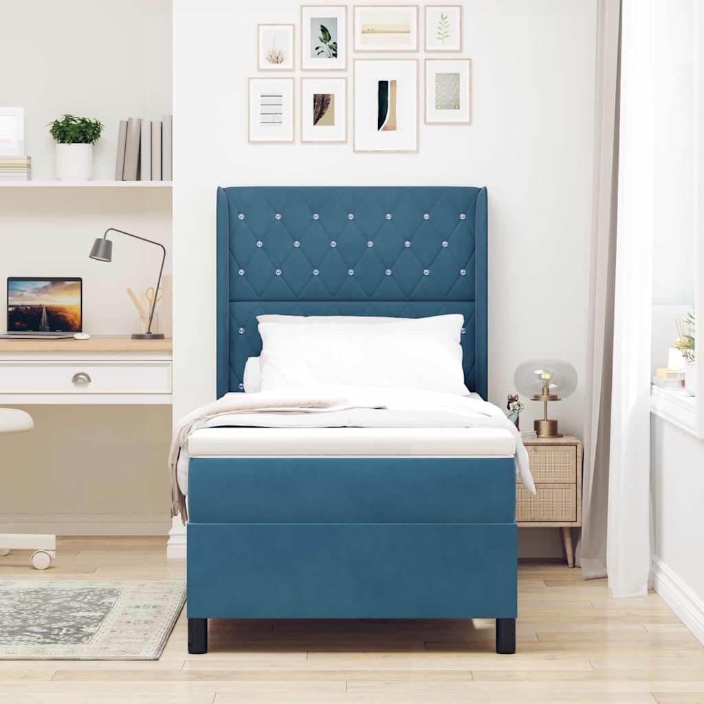 Box spring seng med madras Blå 100 x 200 cm Fløjl