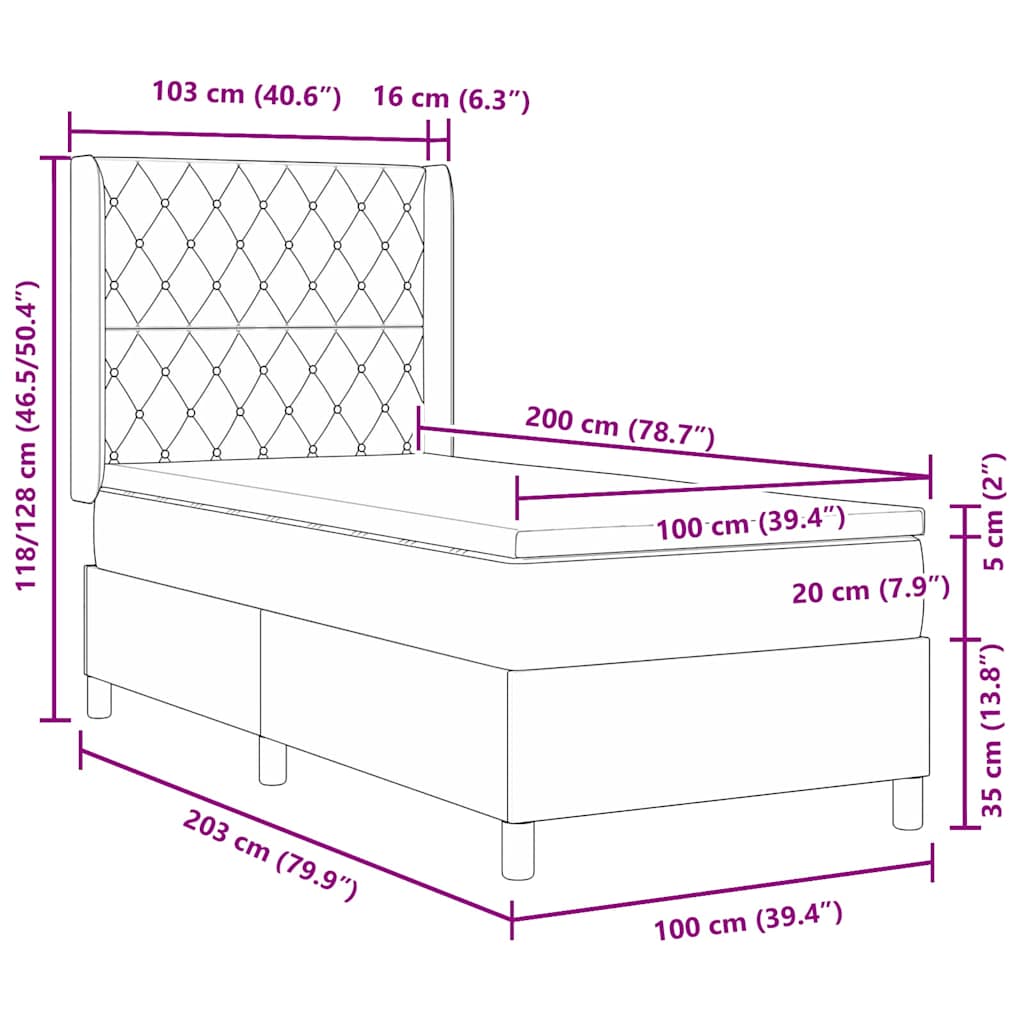 Box spring seng med madras Lyserød 100 x 200 cm Fløjl
