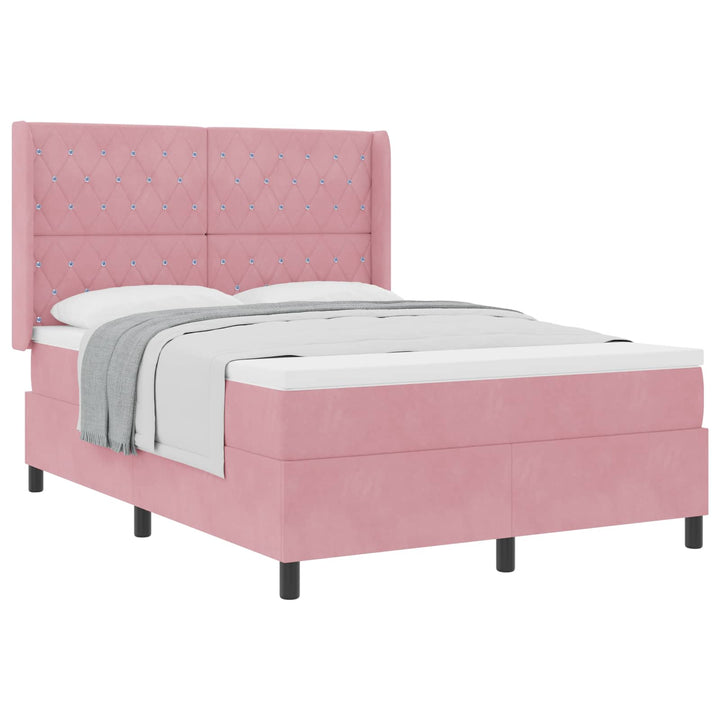Box spring seng med madras Lyserød 140 x 190 cm Fløjl