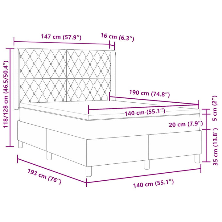 Box spring seng med madras Lyserød 140 x 190 cm Fløjl