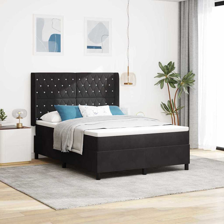 Box spring seng med madras Sort 160 x 200 cm Fløjl
