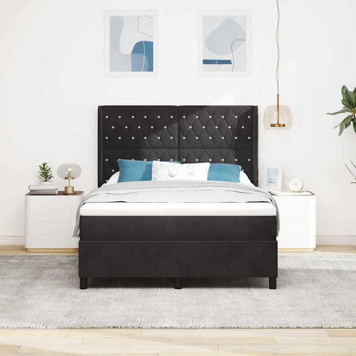 Box spring seng med madras Sort 160 x 200 cm Fløjl