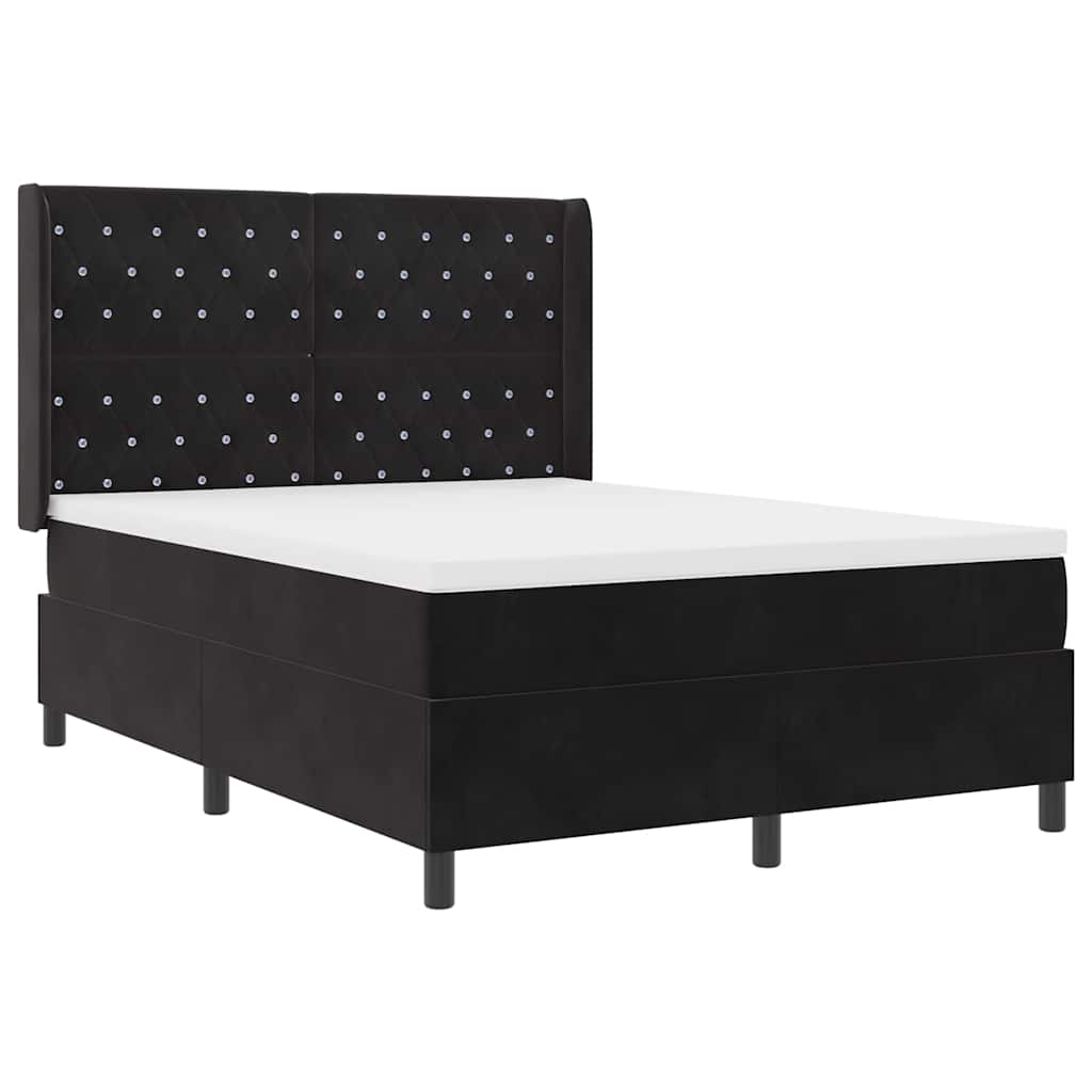 Box spring seng med madras Sort 160 x 200 cm Fløjl