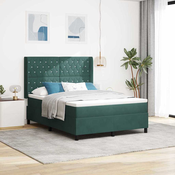Box spring seng med madras Mørkegrøn 160 x 200 cm Fløjl