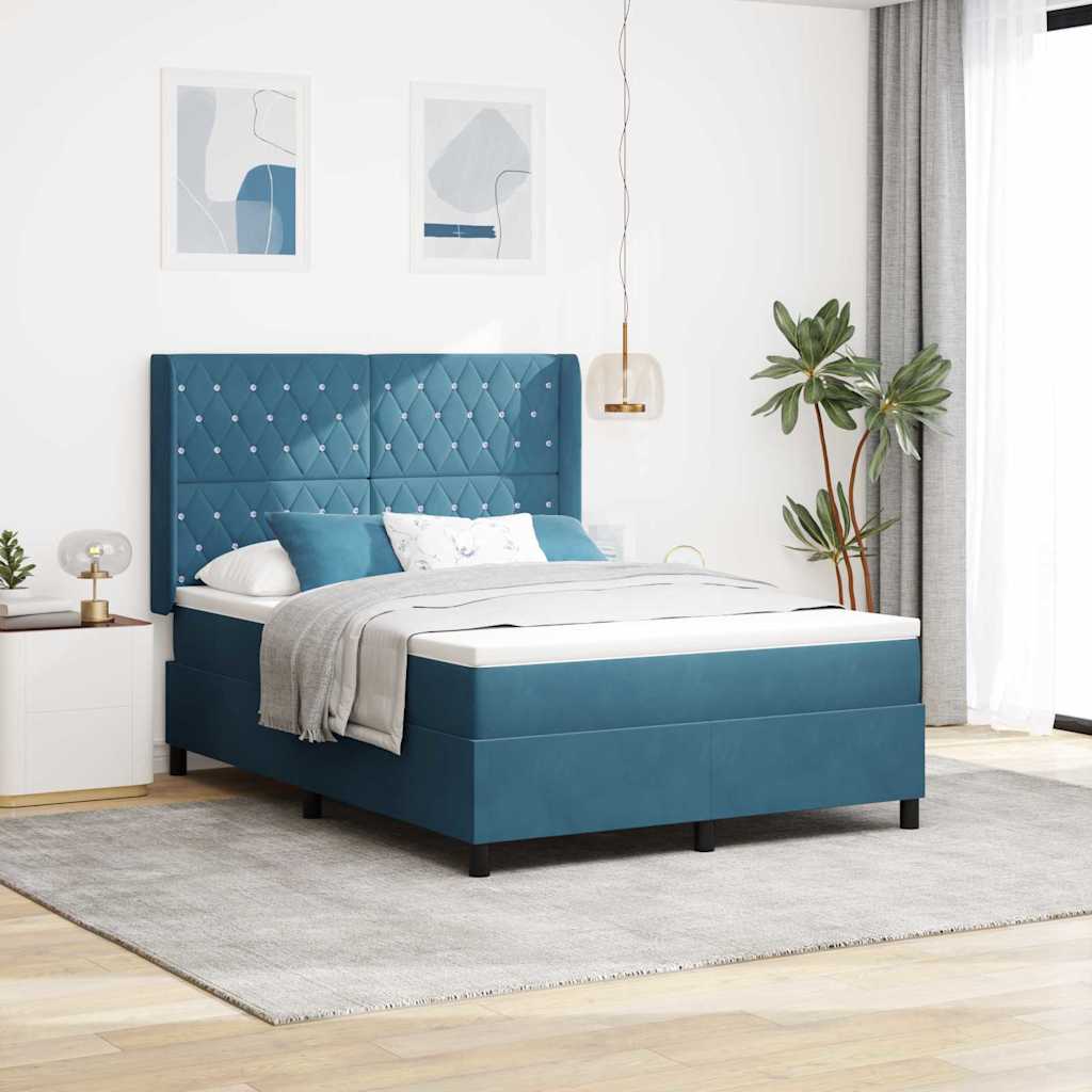 Box spring seng med madras Blå 160 x 200 cm Fløjl