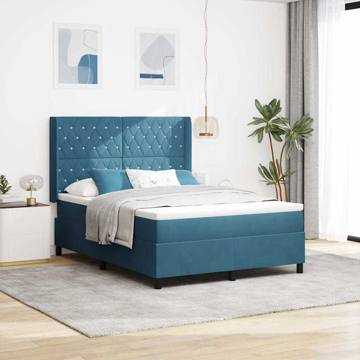 Box spring seng med madras Blå 160 x 200 cm Fløjl