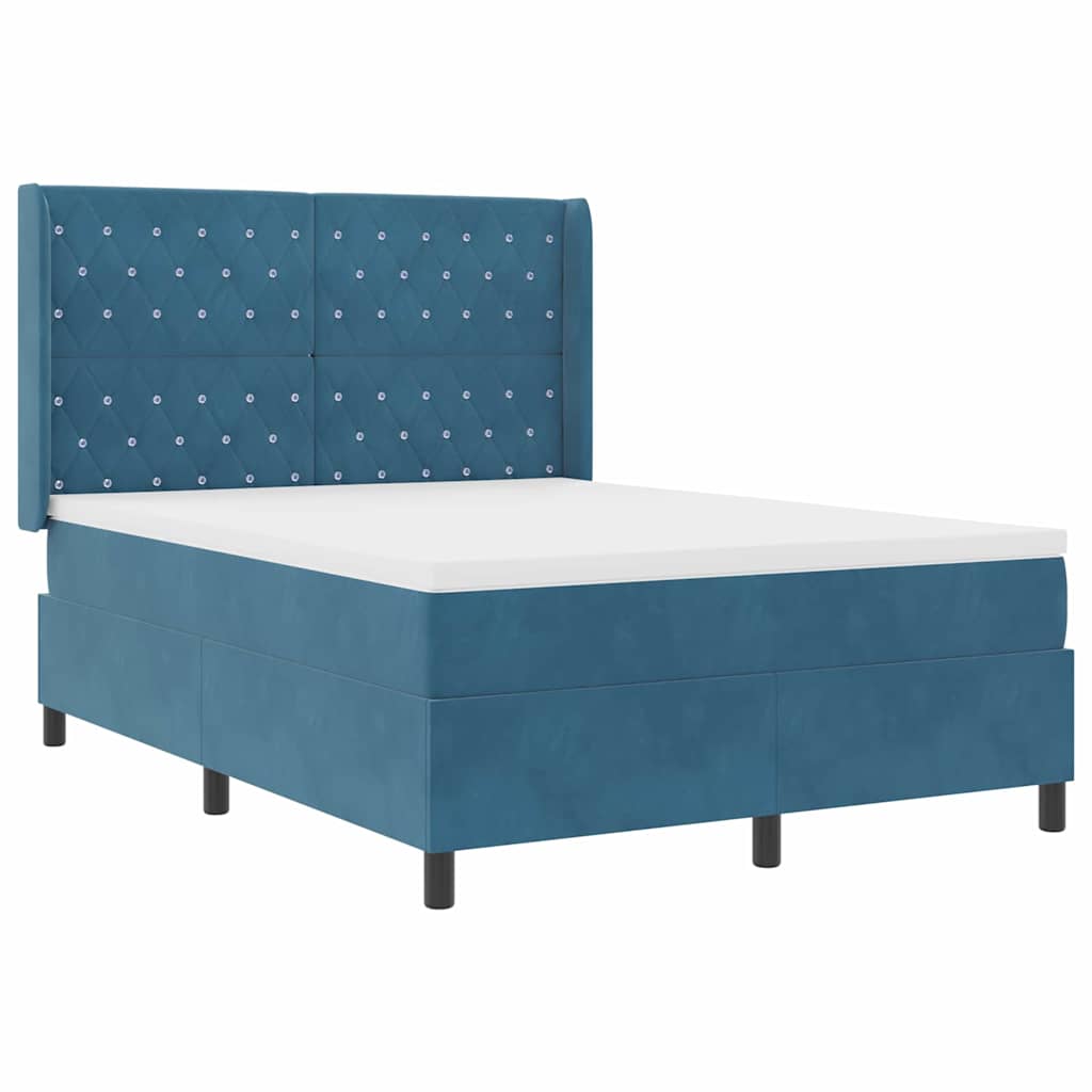 Box spring seng med madras Blå 160 x 200 cm Fløjl