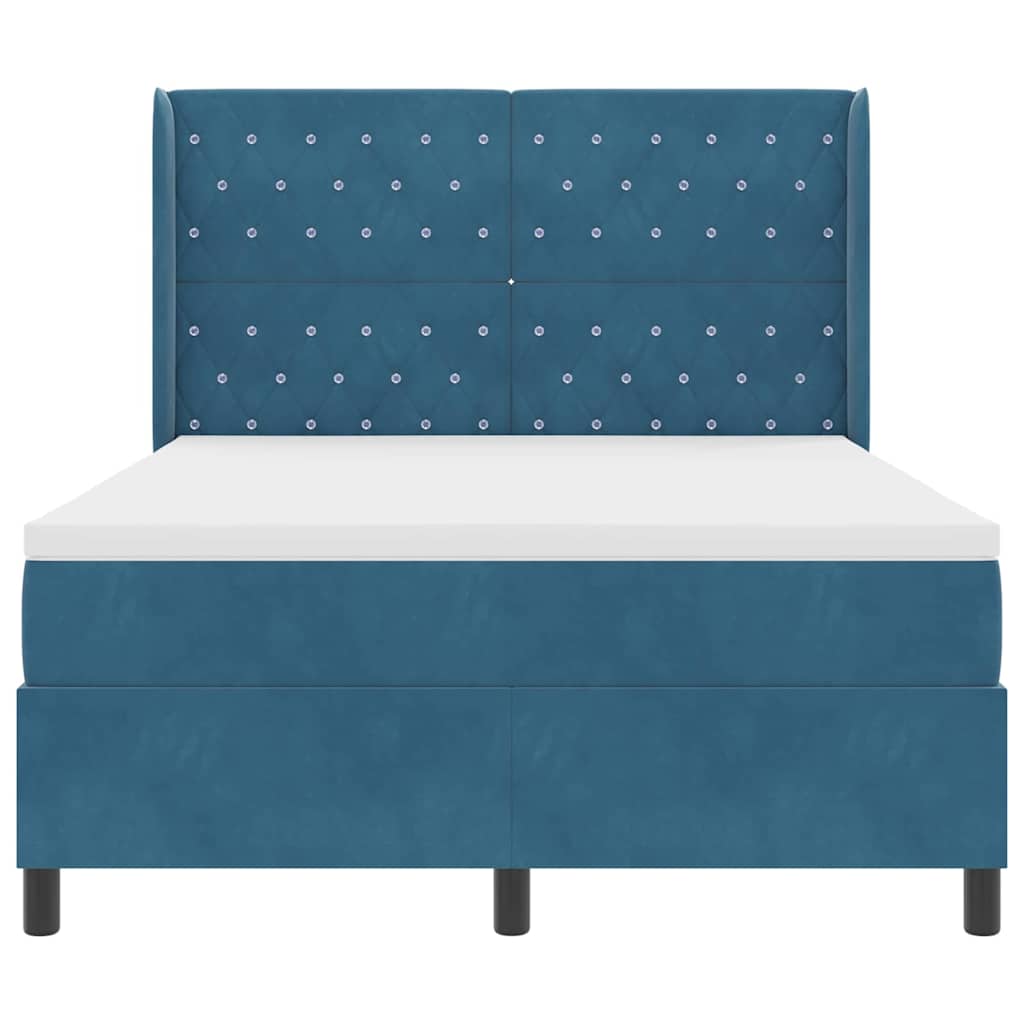 Box spring seng med madras Blå 160 x 200 cm Fløjl