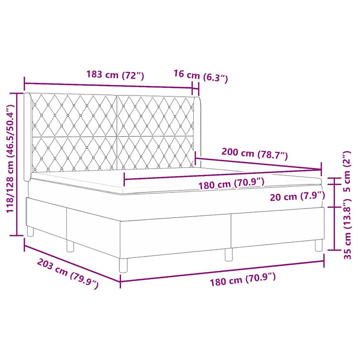 Box spring seng med madras Sort 180 x 200 cm Fløjl