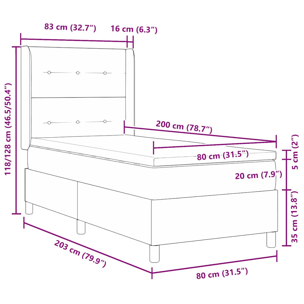 Box spring seng med madras med hovedgærde Blå 80 x 200 cm Fløjl