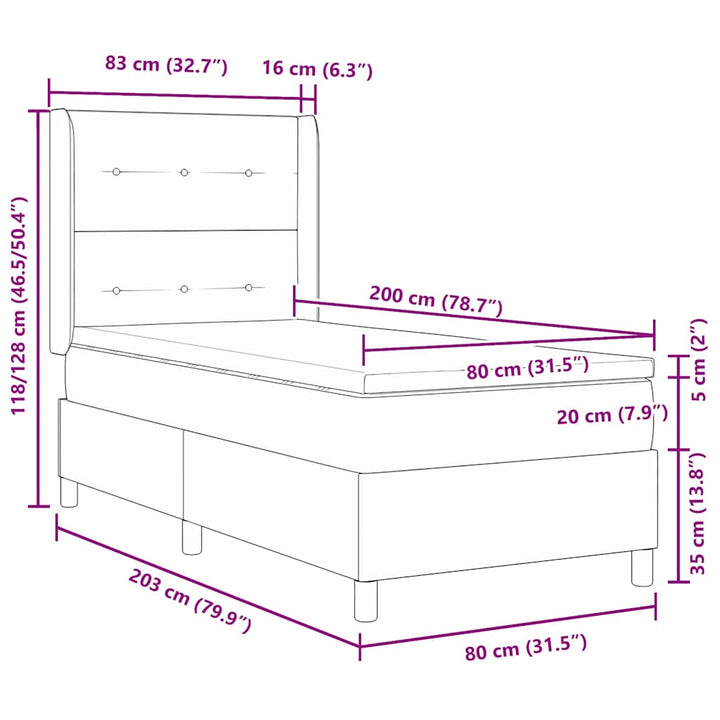 Box spring seng med madras med hovedgærde Blå 80 x 200 cm Fløjl