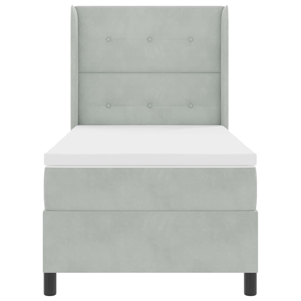 Box spring seng med madras Lysegrå 90 x 190 cm Fløjl