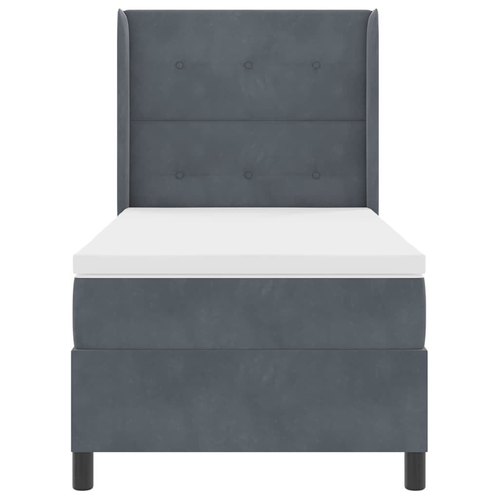 Box spring seng med hovedgærde Mørkegrå 90 x 190 cm Fløjl