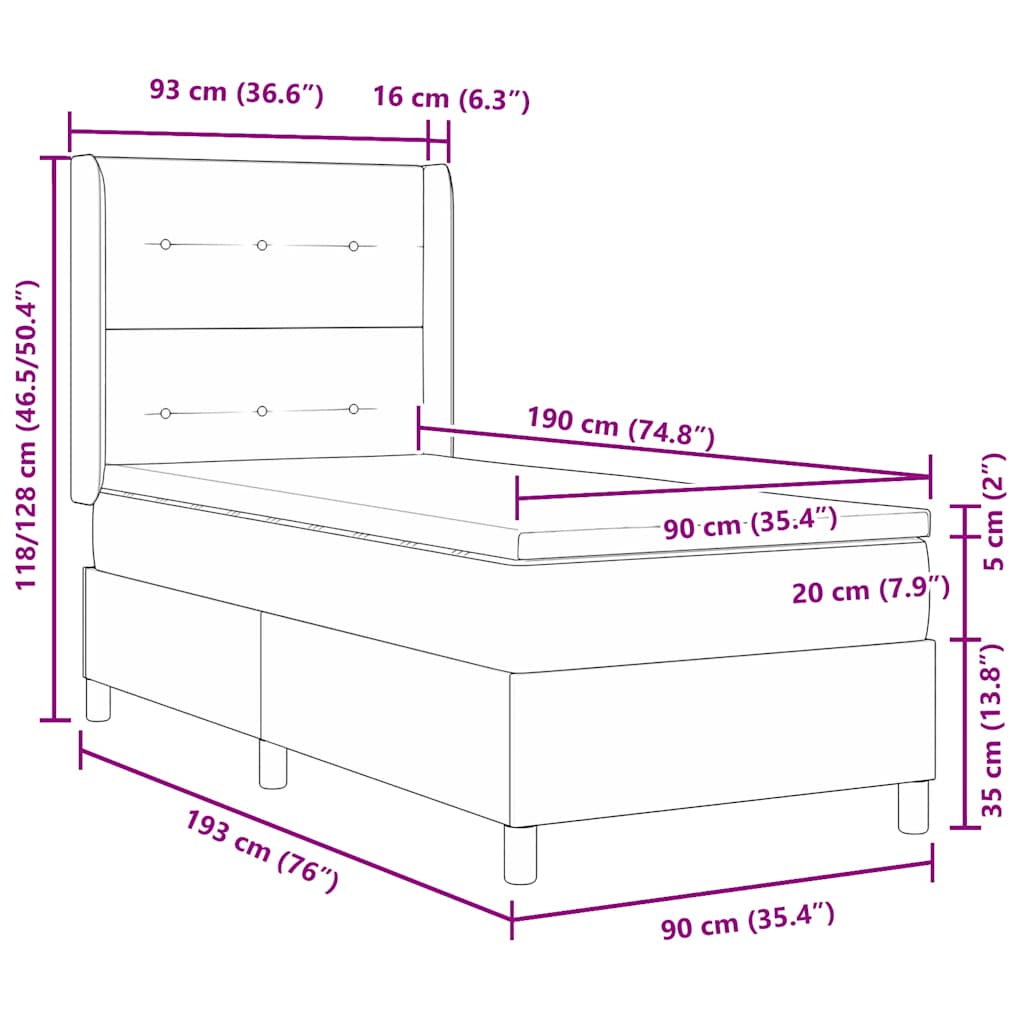 Box spring seng med hovedgærde Mørkegrå 90 x 190 cm Fløjl