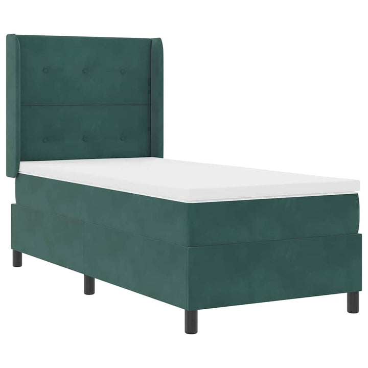 Box spring seng med hovedgærde Mørkegrøn 90 x 190 cm Fløjl