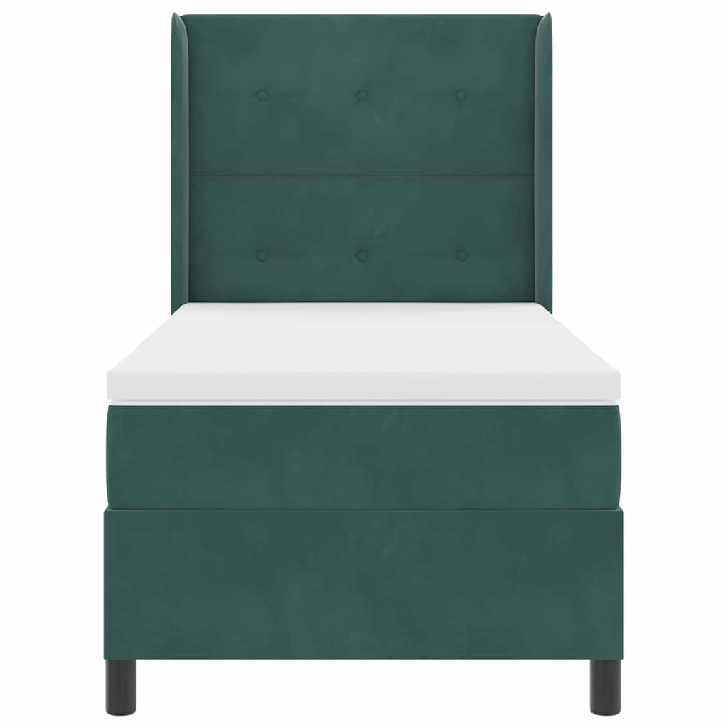 Box spring seng med hovedgærde Mørkegrøn 90 x 190 cm Fløjl