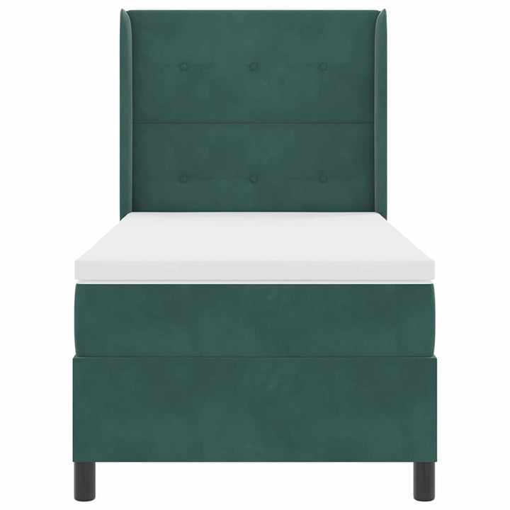 Box spring seng med hovedgærde Mørkegrøn 90 x 190 cm Fløjl