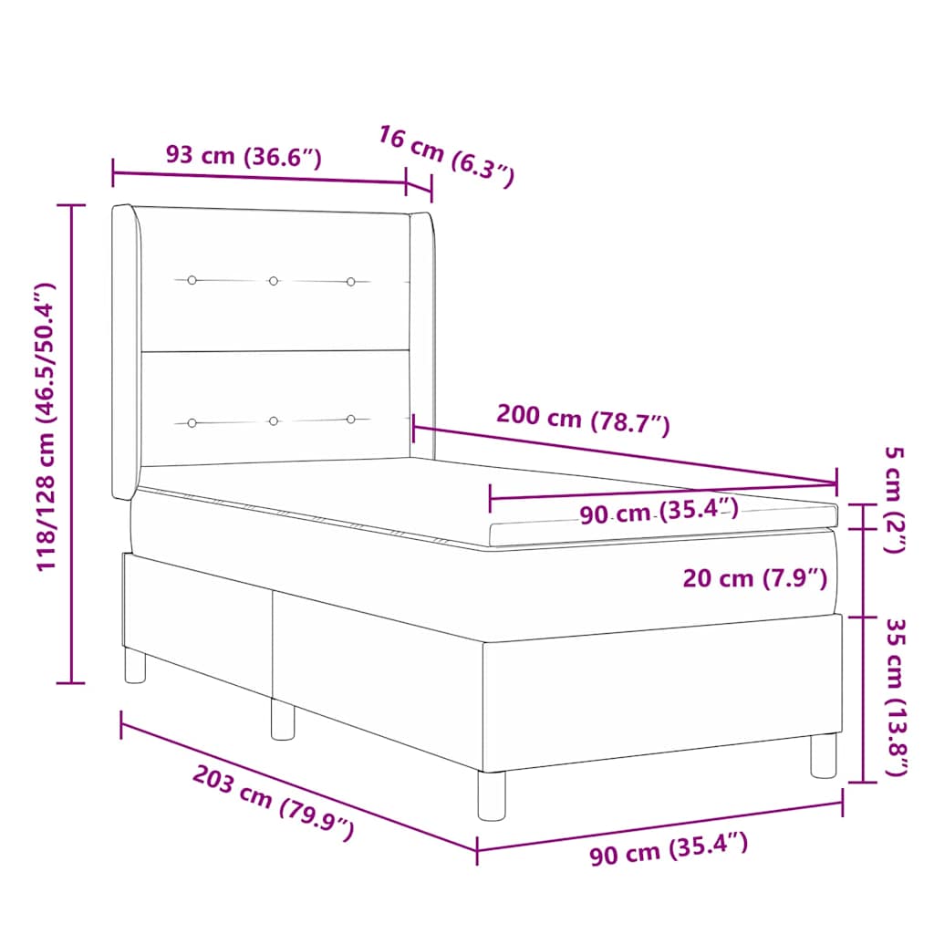 Box spring seng med madras med hovedgærde Blå 90 x 200 cm Fløjl