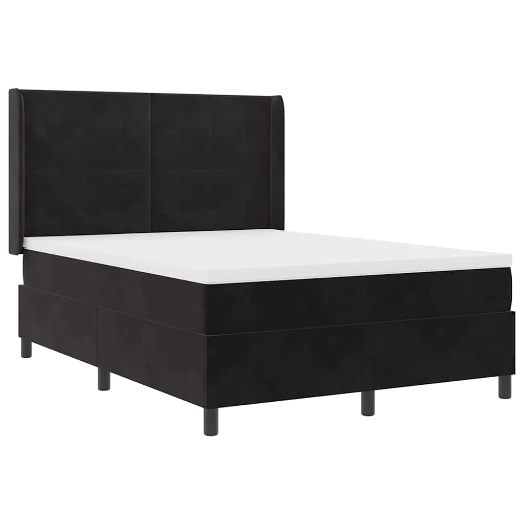 Box spring seng med madras Sort 140 x 190 cm Fløjl
