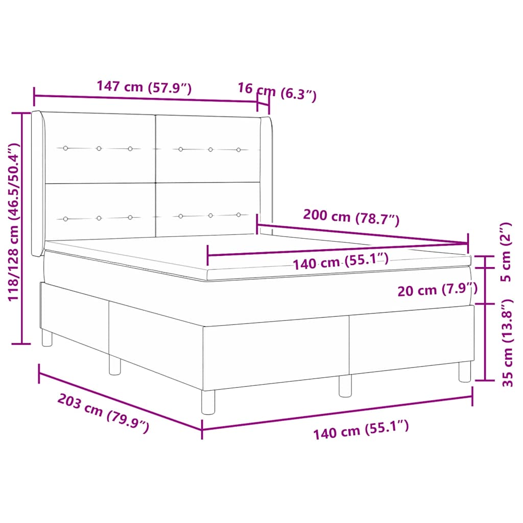 Box spring seng med madras Lysegrå 140 x 200 cm Fløjl
