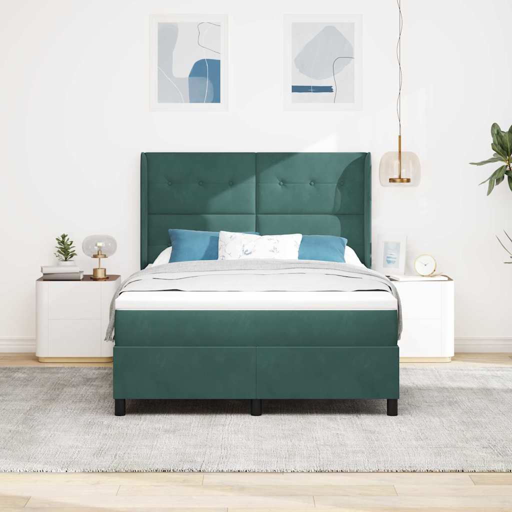 Box spring seng med madras Mørkegrøn 140 x 200 cm Fløjl