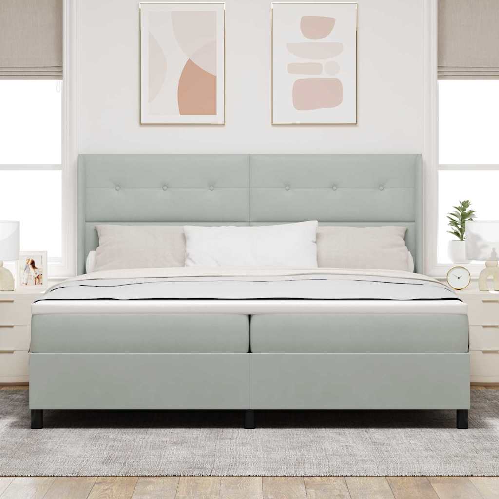 Box spring seng med madras Lysegrå 200 x 200 cm Fløjl