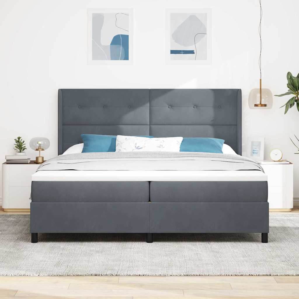 Box spring seng med madras Mørkegrå 200 x 200 cm Fløjl