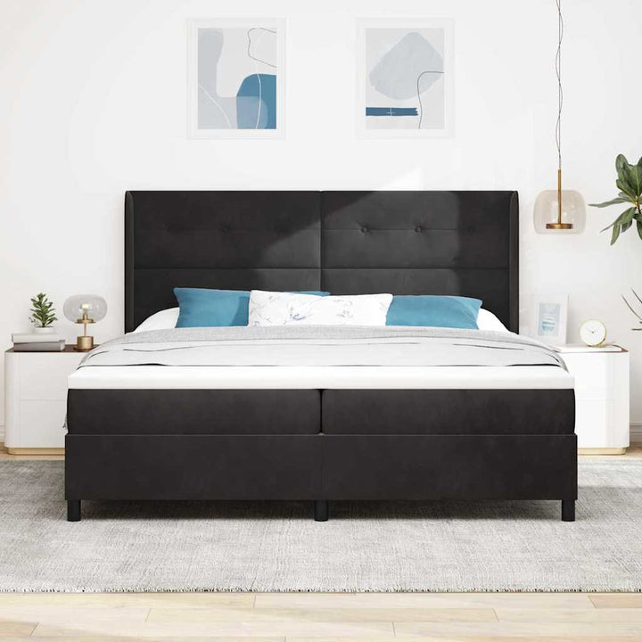 Box spring seng med madras Sort 200 x 200 cm Fløjl