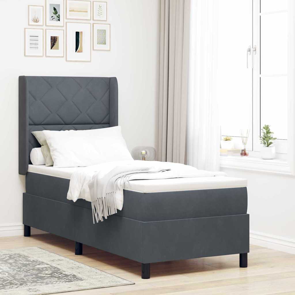 Box spring seng med hovedgærde Mørkegrå 80 x 200 cm Fløjl