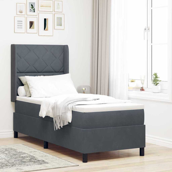 Box spring seng med hovedgærde Mørkegrå 80 x 200 cm Fløjl