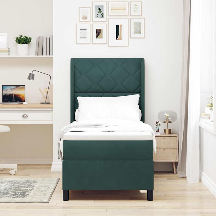 Box spring seng med hovedgærde Mørkegrøn 80 x 200 cm Fløjl