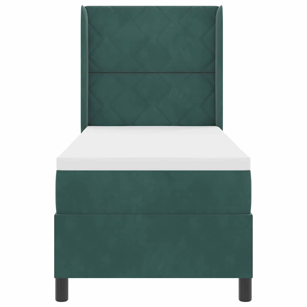 Box spring seng med hovedgærde Mørkegrøn 80 x 200 cm Fløjl
