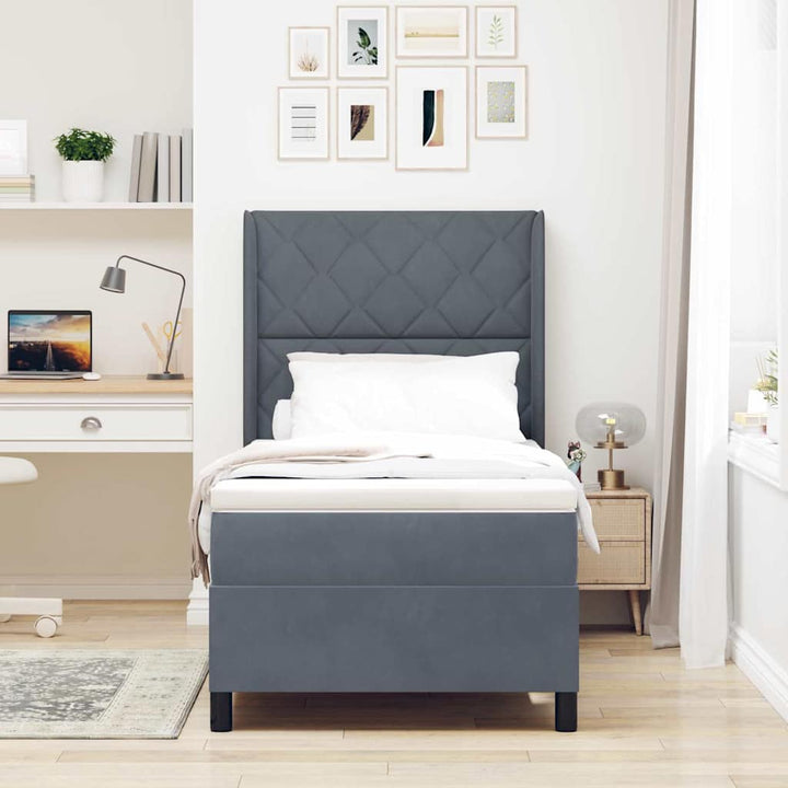 Box spring seng med hovedgærde Mørkegrå 90 x 190 cm Fløjl