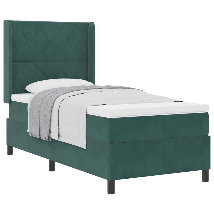 Box spring seng med hovedgærde Mørkegrøn 90 x 190 cm Fløjl