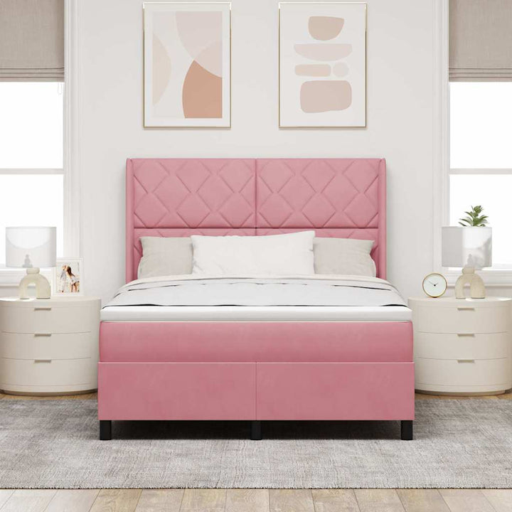 Box spring seng med hovedgærde Lyserød 140 x 200 cm Fløjl