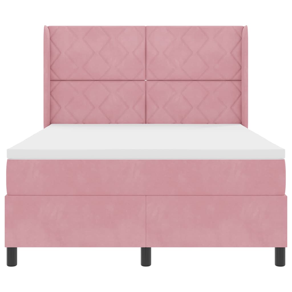 Box spring seng med hovedgærde Lyserød 140 x 200 cm Fløjl