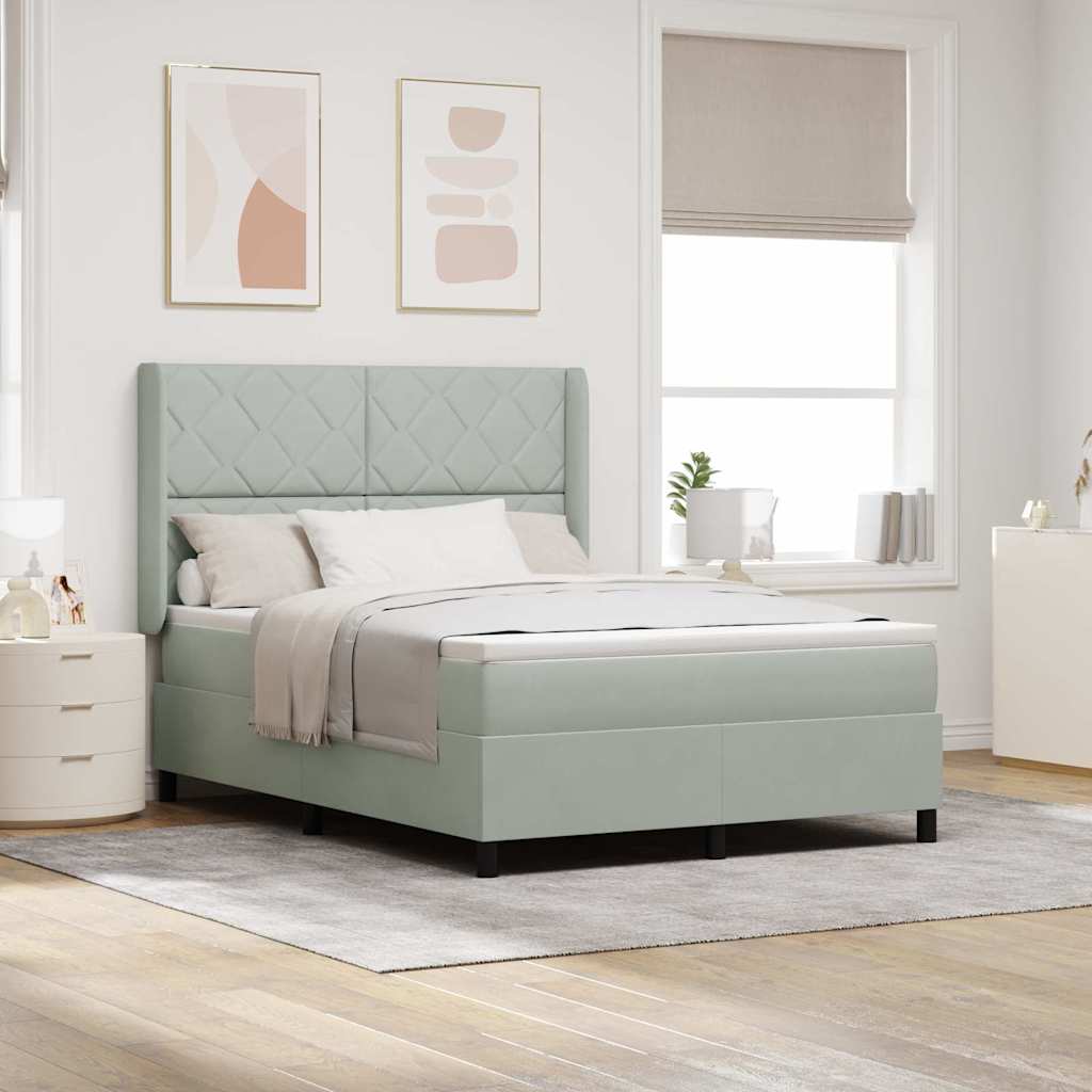 Box spring seng med hovedgærde Lysegrå 160 x 200 cm Fløjl