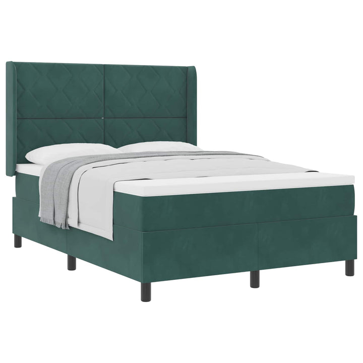 Box spring seng med hovedgærde Mørkegrøn 160 x 200 cm Fløjl
