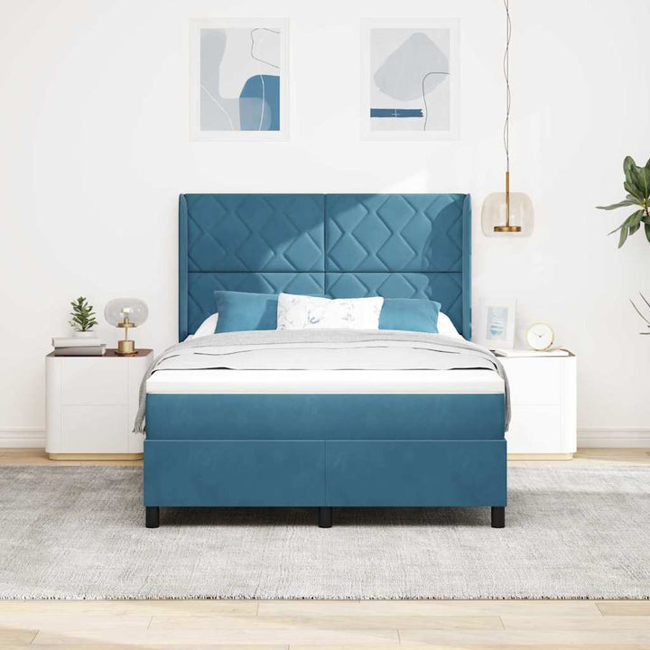 Box spring seng med hovedgærde Blå 160 x 200 cm Fløjl