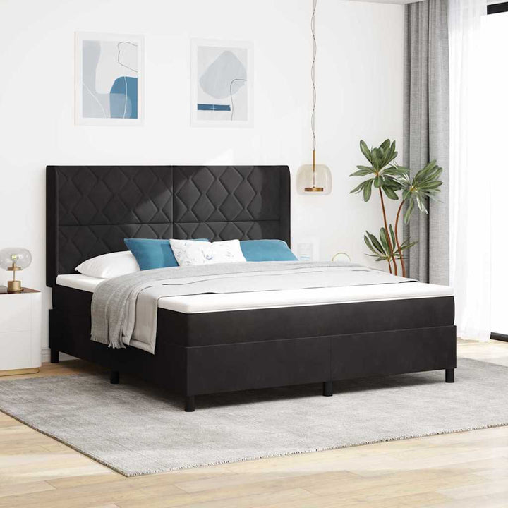 Box spring seng med hovedgærde Sort 180 x 200 cm Fløjl