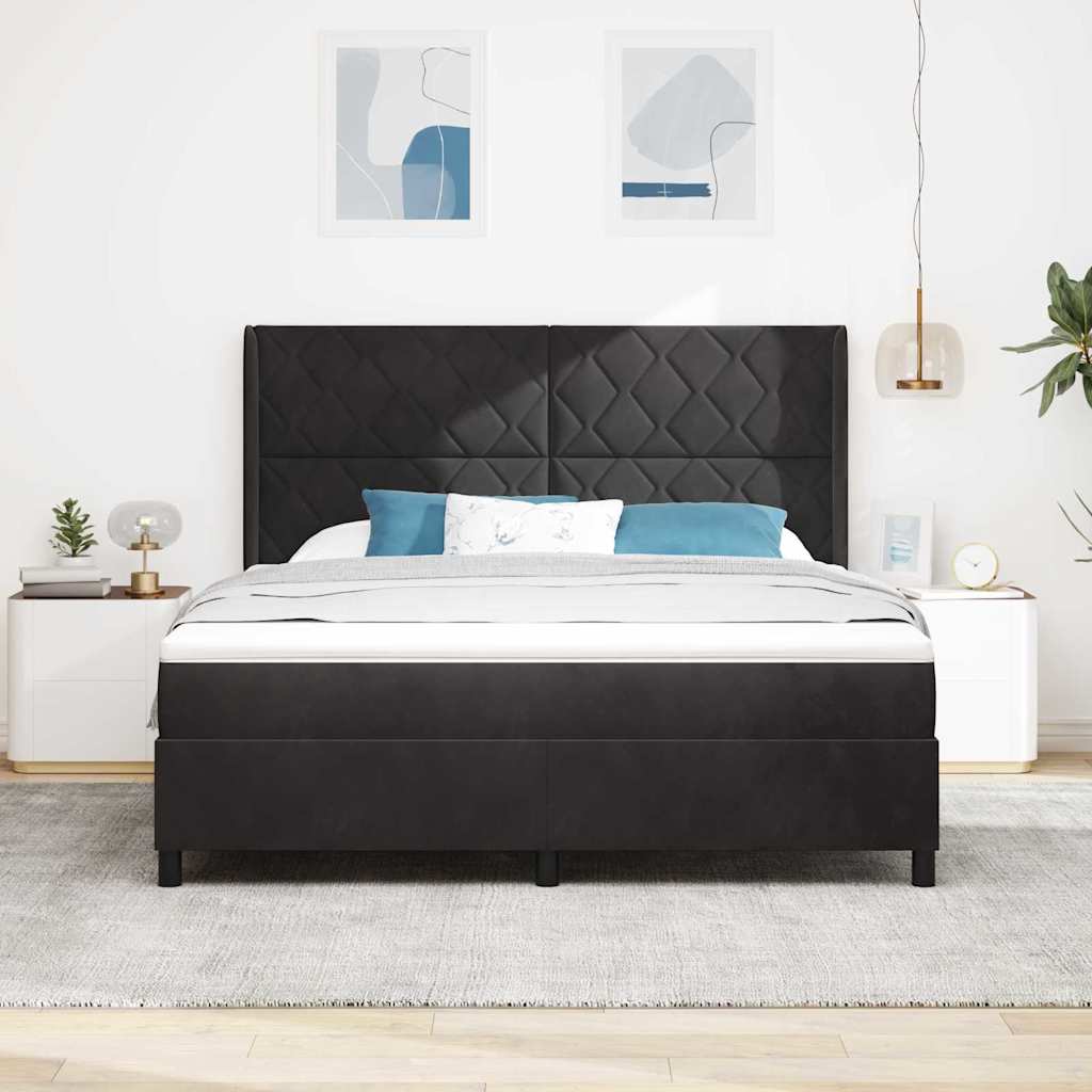 Box spring seng med hovedgærde Sort 180 x 200 cm Fløjl